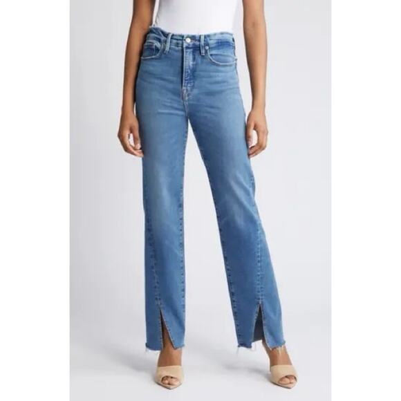 Good American Good Boy Twisted Slit Raw Hem Jeans Indigo584 Womens Size 6 / 28 - Picture 1 of 7